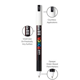posca PC-1MR Water-Based Paint Markers, Extra Fine Tip (0.7mm), White, 3 Count