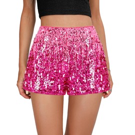 Mocure Women's Gradient Glitter Sequin High Waisted Shorts Belly Dance Short Waist Pant Party Club Costume Cosplay Rose Pink-L