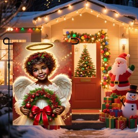 BlissYard Christmas Garden Flag 12x18 Inch – Adorable Holiday Child Yard Banner Double-Sided Festive Lawn Decor for Outdoor Celebrations & Seasonal Display Angel Cute Angel Flag