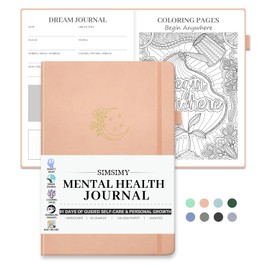 SIMSIMY Mental Health Journal, 91-Day Self Care Journal for Women Men, Guided Anxiety & Stress Relief Journal with Mood Tracker, Cognitive Behavioral Therapy Journaling with Mental Health Coloring Pages & Dream Log
