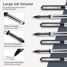 Lychico Rollerball Pens Black Ink, 12 Pack 0.5 mm Fine Point Pen Black Liquid Gel Ink Pen Set, Quick Drying Pens, Smooth Writing Pens for Office Student Back to School supplies (Black)