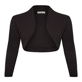 DANAEST Women's Bolero 3/4 Sleeve Elegant Short Festive Shoulder Jacket Casual Shrug (702), black