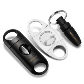 HANCIGAR Cigar Cutter with Double Blades Stainless Steel Sharp Straight Cut Blade,Portable Scissors Guillotine Cutter for Cigar Lovers,Cigar Accessory for Men (Black+Silver)