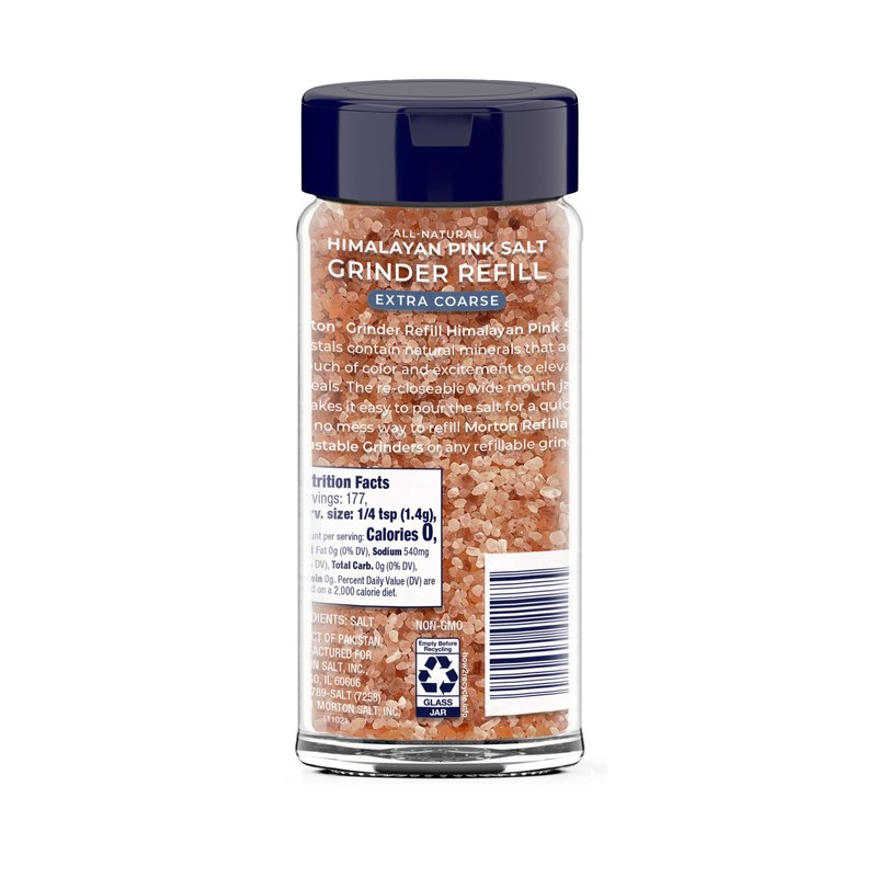Morton All-Natural Himalayan Pink Salt, Extra Coarse, (9 oz), Grinder