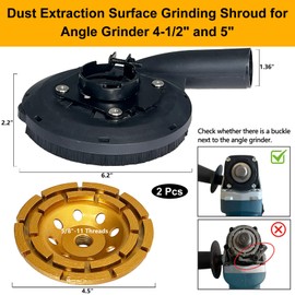 Dust Shroud for Angle Grinder 4.5" and 5" + 2 Pcs Diamond Cup Wheel 4.5" with 5/8"-11 Threads, Dust Extraction Surface Grinding Set with Spring Suspension System