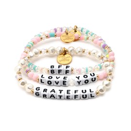 Little Words Project Handcrafted and Uniquely Designed Beaded Bracelets - BFF Stack - Set of 3 Bracelets - Grateful, Love You, BFF