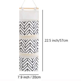 KRLIFCSL Bolsa de Almacenamiento para Colgar sobre la Puerta con 3 Bolsillos, Organizador de Pared de Tela de Lona, 2 Ganchos Adhesivos de Pared, Paquete de 2 (Negro)