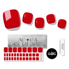 Adora Couture - Tiras de uñas de gel semicuradas para pedicura, 32 tiras de gel rojo brillante y liso, color rojo brillante, para uñas de salón en cas