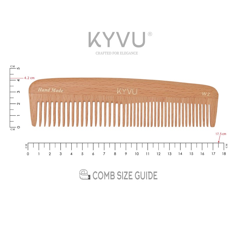 KYVU W2 Handgefertigter 17,5 cm Doppelzahn-Holzkamm - Dampfbuche
