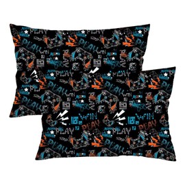 Game Controller Throw Pillow Cover Queen Size Set of 2,Gamer Gaming Pattern Lumbar Pillow Case for Boys Gifts Decorative Standard Pillow Cases with Zipper Cushion Covers for Couch,Bed,20"x30",Black
