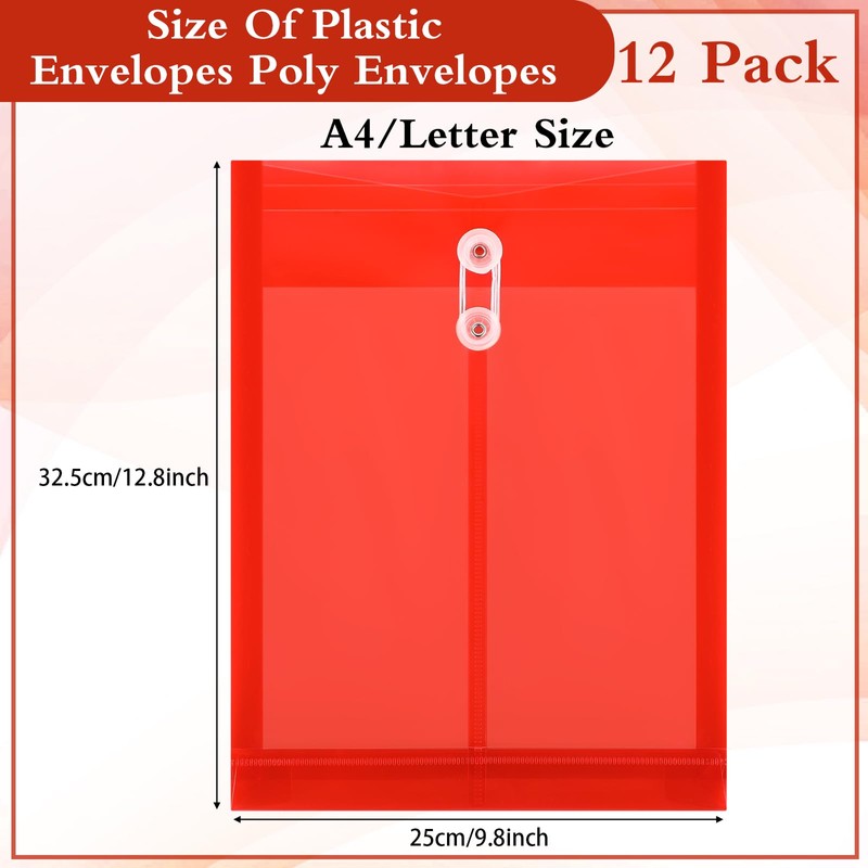 ReliThick 12 Pack Plastic Envelopes with Button and String Tie