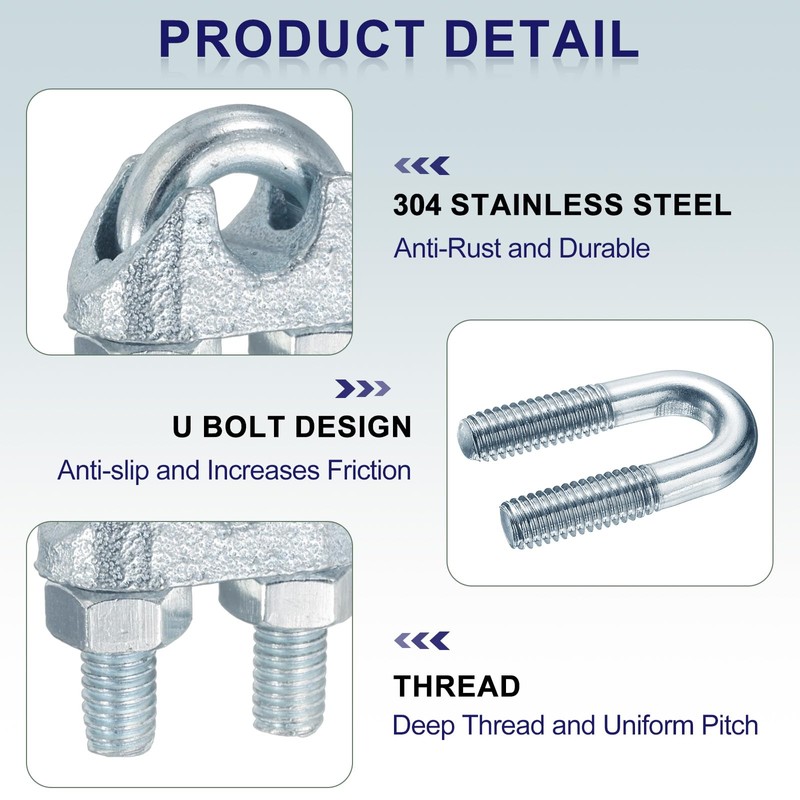 sourcing map 20 Pcs M8 Steel Wire Rope Clip Clamps,