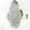Peluca Larga De Mujer Color Gris Degradado Pelo Ola Natural