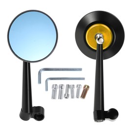 RATCHROLL 1 Set Universal Motorcycle Rear View Mirrors Adjustable Bar End Side Mirrors Mount M8/M10 Black Gold Tone Aluminum Alloy Round Shape