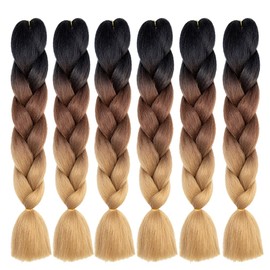 Braiding Hair Extensions Ombre Brown Professional High Temperature Braids Hair 24 Inch(C14-6Packs)
