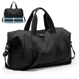 Expandable Travel Duffle Bags Weekender Overnight Bags for Women with Shoes Compartment, Personal Item Carry on bag for Women for Airplanes Travel Business Trips, Black