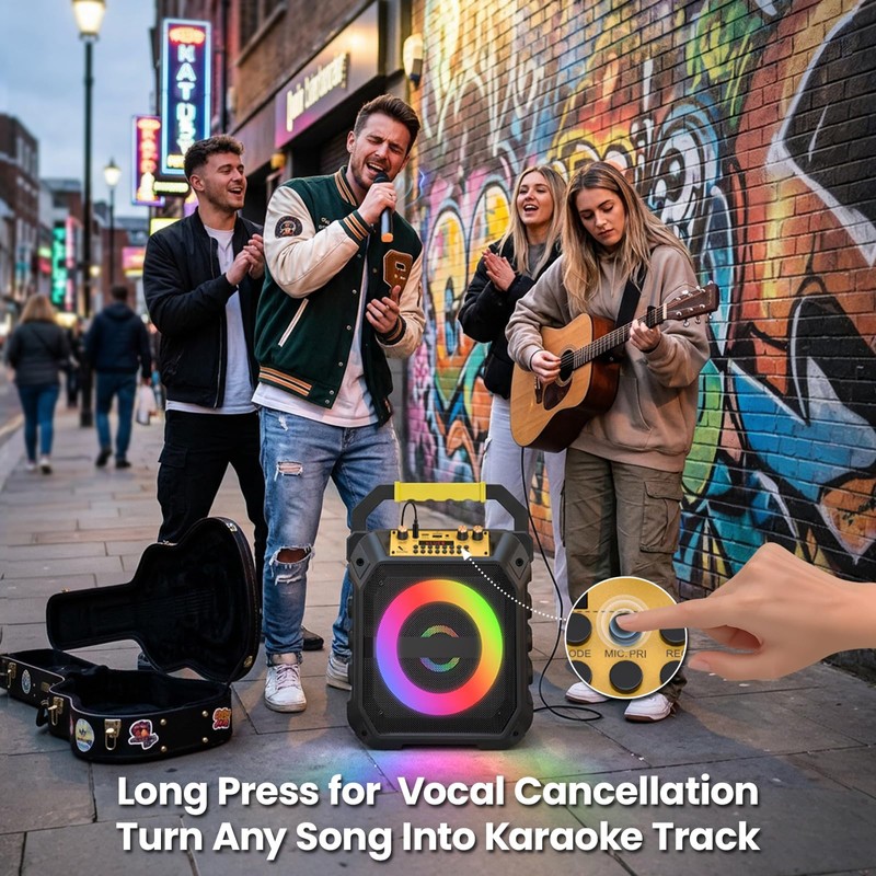 VICTRESS 30W Karaoke Machine Adults with 2-Way Coaxial Driver&2 Mics,Black