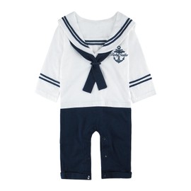 MOMBEBE COSLAND Baby Boys Sailor Outfit with Hat, White, 12-18 Months