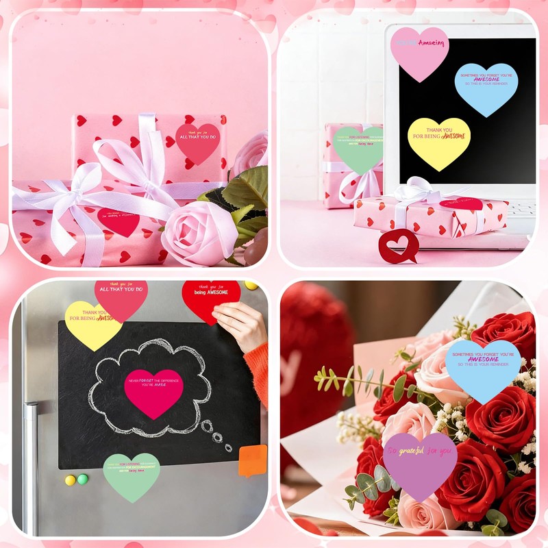 DERAYEE 24PCS Valentines Sticky Notes, 3 x 3 Inches Heart