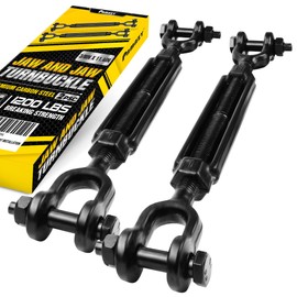 [Premium] 2 Pack 3/8”x11.4” Ultra Durable Jaw and Jaw Turnbuckle, 1200 lbs Working Load Limit, Weather Resistant, Durable Black Turnbuckle for Wire Rope Tension, Shade Sail Hardware, Sun Shade Tent