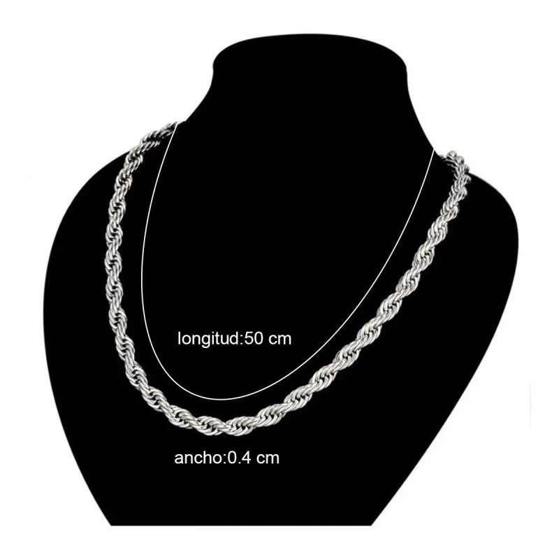 Cadena Torsal 3/4mm Acero Inoxidable Hombre Collar 60cm L