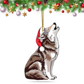 Funny Christmas Ornaments, 2024 Christmas Ornaments, Howling Wolf Acrylic Christmas Ornaments 2024, Keepsake for Women, Animal Christmas Tree Ornaments, Wolf Dog Ornament Christmas Tree Decorations