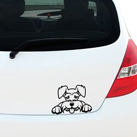 Peeking Schnauzer Dog Vinyl Decal Sticker for Car Window Bumper Pet Dog Puppy, Caravan Sticker, 180mm