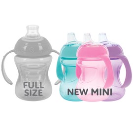 Nuby Mini Grip N' Sip No-Spill Baby Sippy Cups with Handles and Soft Spout - (3 Pack) 5 oz - 6+ Months - Pink/Purple/Aqua