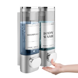 Press Pump SOP Dispense Wall-Mounted 300 ml ABS Shampoo Dispenser with Two Heads and Transparent Vision (2 x 300 ml)