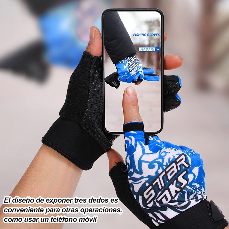 HASAKI Guantes de Pesca,Guantes de Tres dedoselásticos y Transpirables,Guantes de