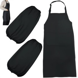 1 Pack Black Apron, Waterproof Adjustable Black Kitchen Chef Aprons with 2 Pockets, Women Men Aprons for Home Kitchen, Restaurant, Coffee House, Baking Gardening BBQ(70*80cm/27.5*31.4inch)