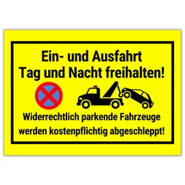 PRINTNOVIA Einfahrt & Ausfahrt Freihalten Sign - 30 cm x 20 cm Yellow Plastic Sign - Parken Verboten - Minimalist