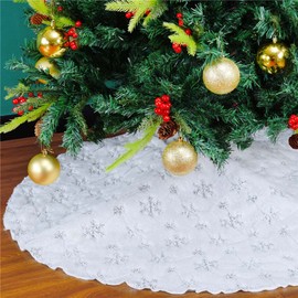 RongXuan Christmas Tree Skirt Plush Round Christmas Tree Blanket with Sequins Snowflake Christmas Tree Stand Carpet Tree Blanket 35 Inches Silver