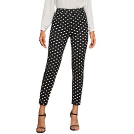 SweatyRocks Women's Casual Skinny Leggings Stretchy High Waisted Work Pants Black White Polka Dot Medium