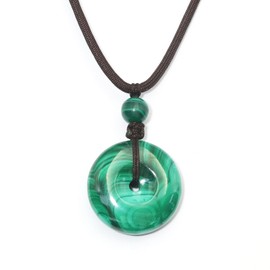 Natural Malachite Crystal Necklace for Men Women, COLORFEY Genuine Mens Protection Pendant Necklace Healing Malachite Gemstone Black Rope Necklace, May Brithstone Jewelry Fathers Mother Day Gift