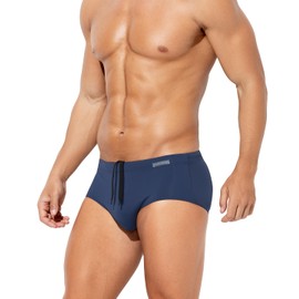 Casey Kevin Men's Solid Swim Briefs Elastic Drawstring Board Surf Swimsuits Quick Drying Bikini Bottom Swimwear,Navy Blue-XL