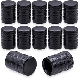 MEAJOO 12PCS Anodized Aluminum Tire Valve Stem Caps, Dustproof, Airtight Seal, Light-Weight, Universal Tire Valve Stem Covers for Cars, SUV, Trucks, Bikes, Motorcycles, Bicycles(Black)