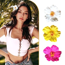 YIUWOD 3blumen Hair Clips - Flower Clips Hair - Flower Hair Clips - Suitable for Parties, Travel, Beach Holidays, Dates and Clothing Decorations, Small Accessories (White and Yellow Pink)