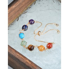 Melhill 7 Chakra Stones Healing Crystal Bracelet Adjustable Multicolor Gemstone Amethyst Gold-plated Spiritual Energy Meditation Jewelry for Women