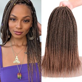20 Inch Goddess Box Twist Crochet Hair for Black Women - Pre-Looped, Curly Ends, Lightweight, Hot-Water-Set -Boho Hippie Protective Style 3-Strands Afro Braids, 6 packs /120 Braids, Ombre Brown