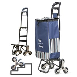 VN Infinite quality Foldable Utility Shopping Laundry Cart with Wheels - Stair Climber Grocery Cart On Wheels - Folding Shopping Carts for Groceries with Removable Bag (Blue Backpack Style)