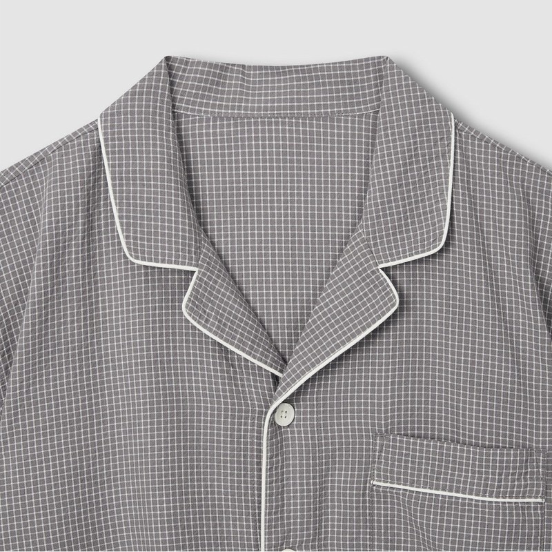 JAJU [JAJU] Men's Cotton Rayon Seersucker 7/8 Pajama Set_Light Gray