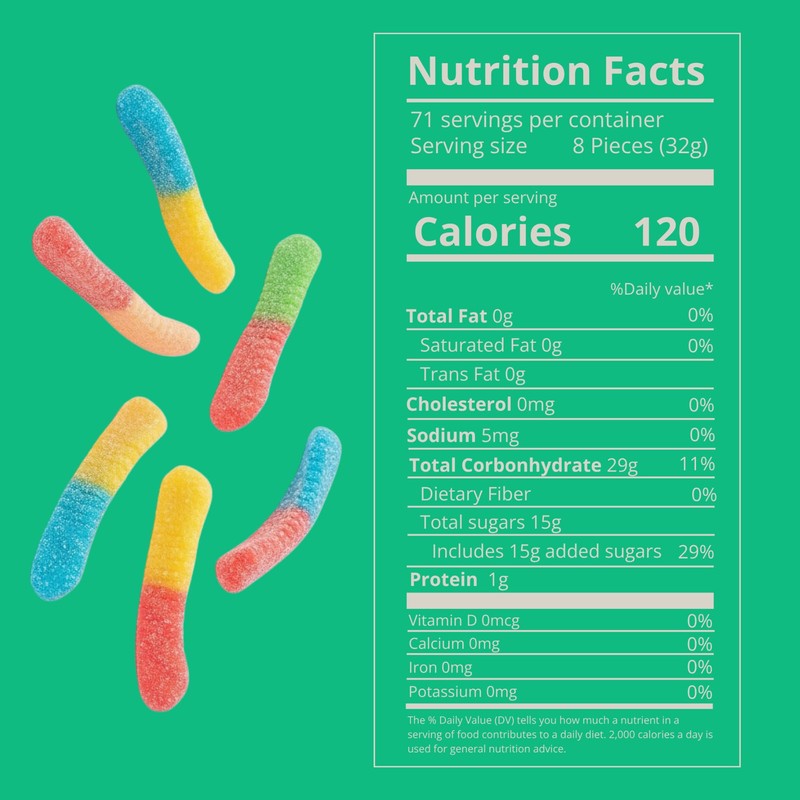 Kervan Candy Bebeto Sour Neon Worm Gummies - Fruity, Soft