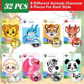 Dansib 32 Pcs Animal Face Masks Bulk Spa Sheet Skincare Facial Mask Funny Face Skin Care for Women Girls Sleepover Slumber Party