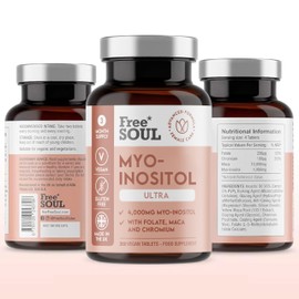 Free Soul Myo-Inositol Ultra Supplement – 4,000mg Myo-Inositol, 200ug Folate, 100ug Chromium Plus 10,000mg Maca for Women | Supplements for Women | Vegan & Gluten-Free | 360 Tablets