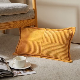 Topfinel Decorative Corduroy Cushion Covers for Autumn, the Sofa, Couch, Children's Pillow, Neck Pillow, Set of 2, 30 x 50 cm, Yellow