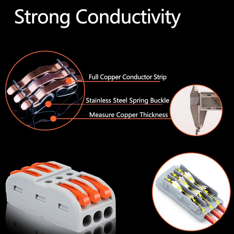 50 Pcs Wire Connectors 3 Conductor Compact Splicing, 3 Circuit