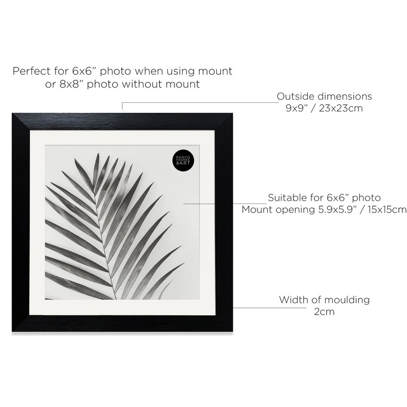 pf+a REAL GLASS 8x8 Photo Frame With Mount For 6x6