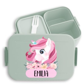 Bento Box Midi Lunch Box for Mepal Bento Box - Unicorn - Girls Children's Lunch Box with Name | First Day of School Girls Gift First Day of School | Nursery Girls - 900 ml - Sage Green