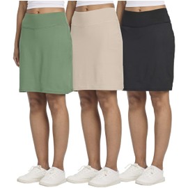Real Essentials 3 Pack Womens Plus Size 20 Inch Athletic Skorts Skirt Pockets Running Casual Skirt Shorts Underneath Knee Length Tennis Modest